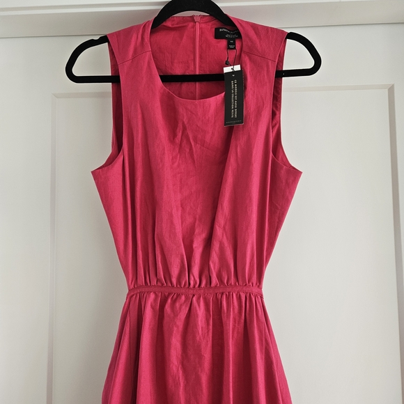 NWT Size 10 Banana Republic Linen Cotton Pink Midi Dress Cutout Back Pockets - Picture 3 of 7